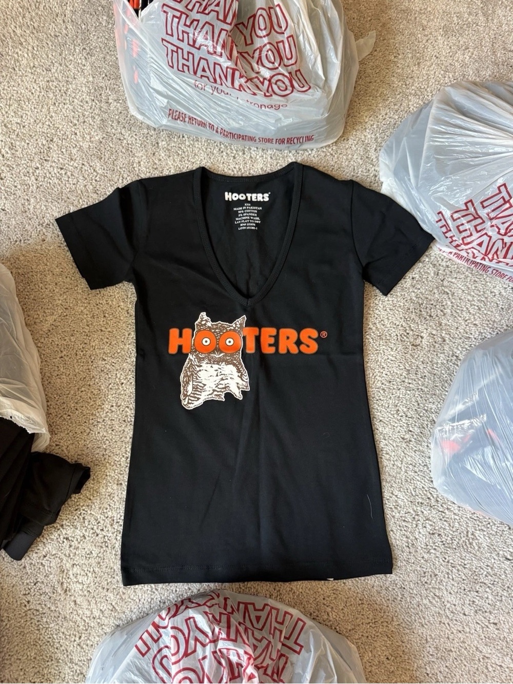 Hooters Black V-Neck Tee with Orange Logo